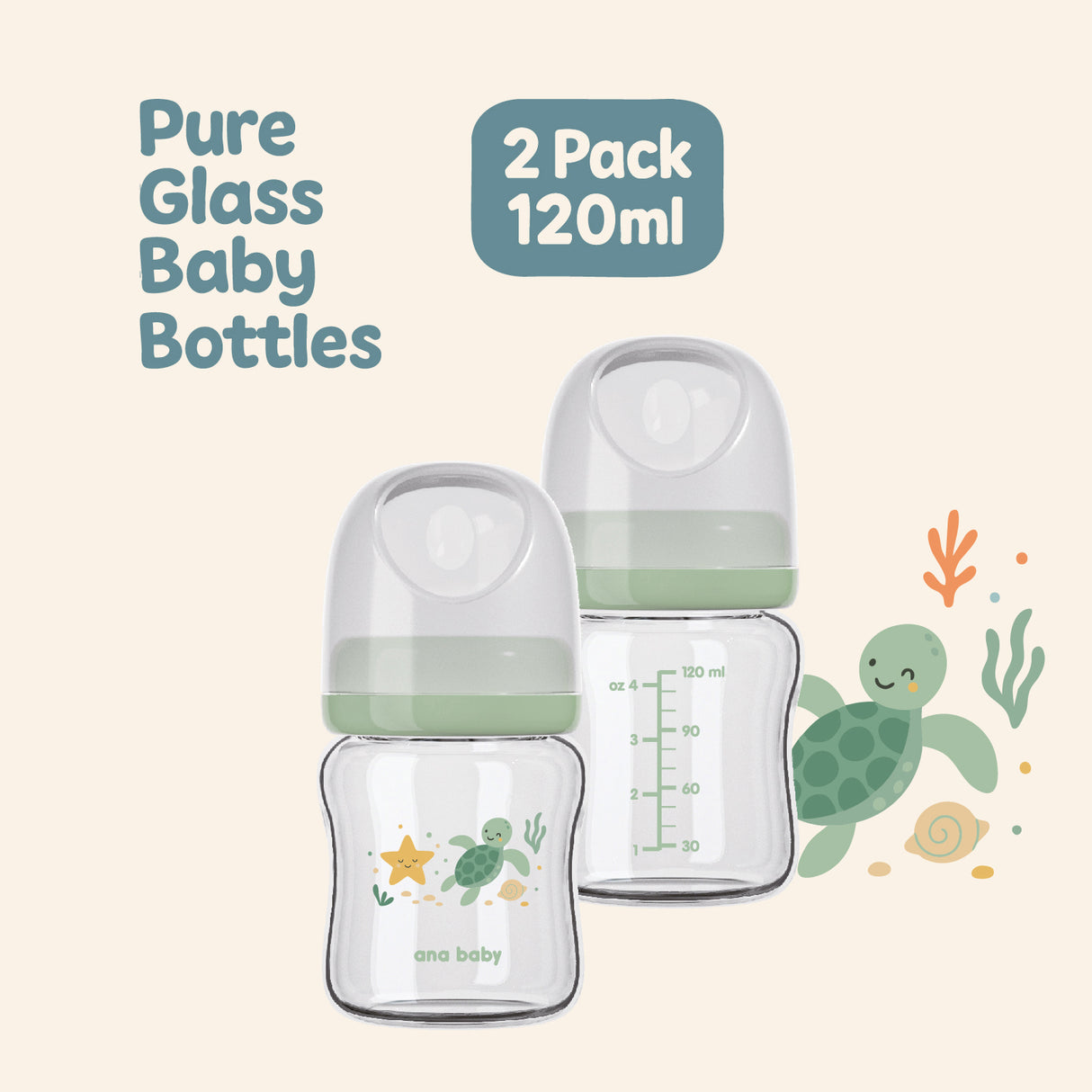 Pure Borosilicate Glass Feeding Bottles – 2 Pack