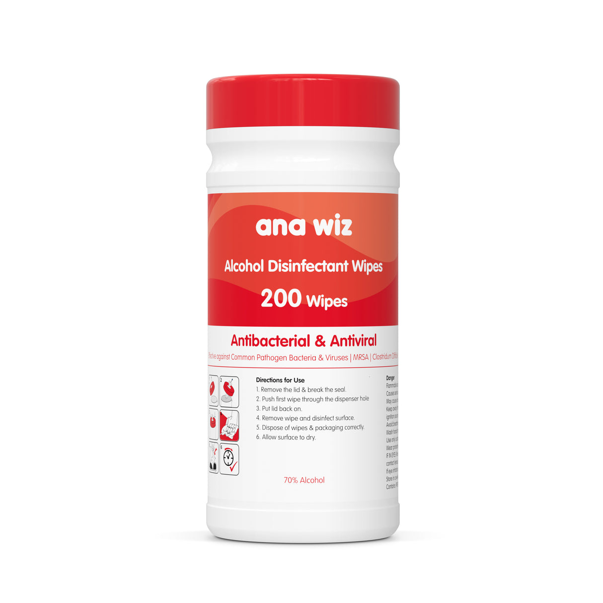 Alcohol Disinfectant Wipes (200 Sheet Tub) Clinical Wipes Ana Wiz