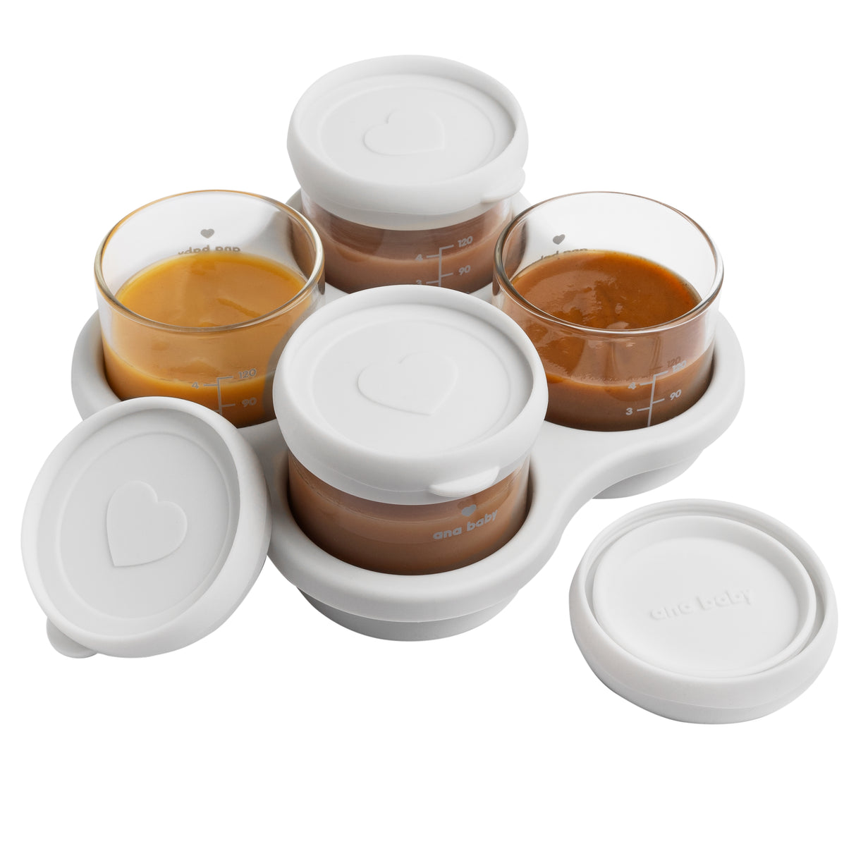 Premium Glass Food Airtight Containers with Silicone Lids for Weaning, Pack of 4, 120ml Baby Feeding Ana Baby