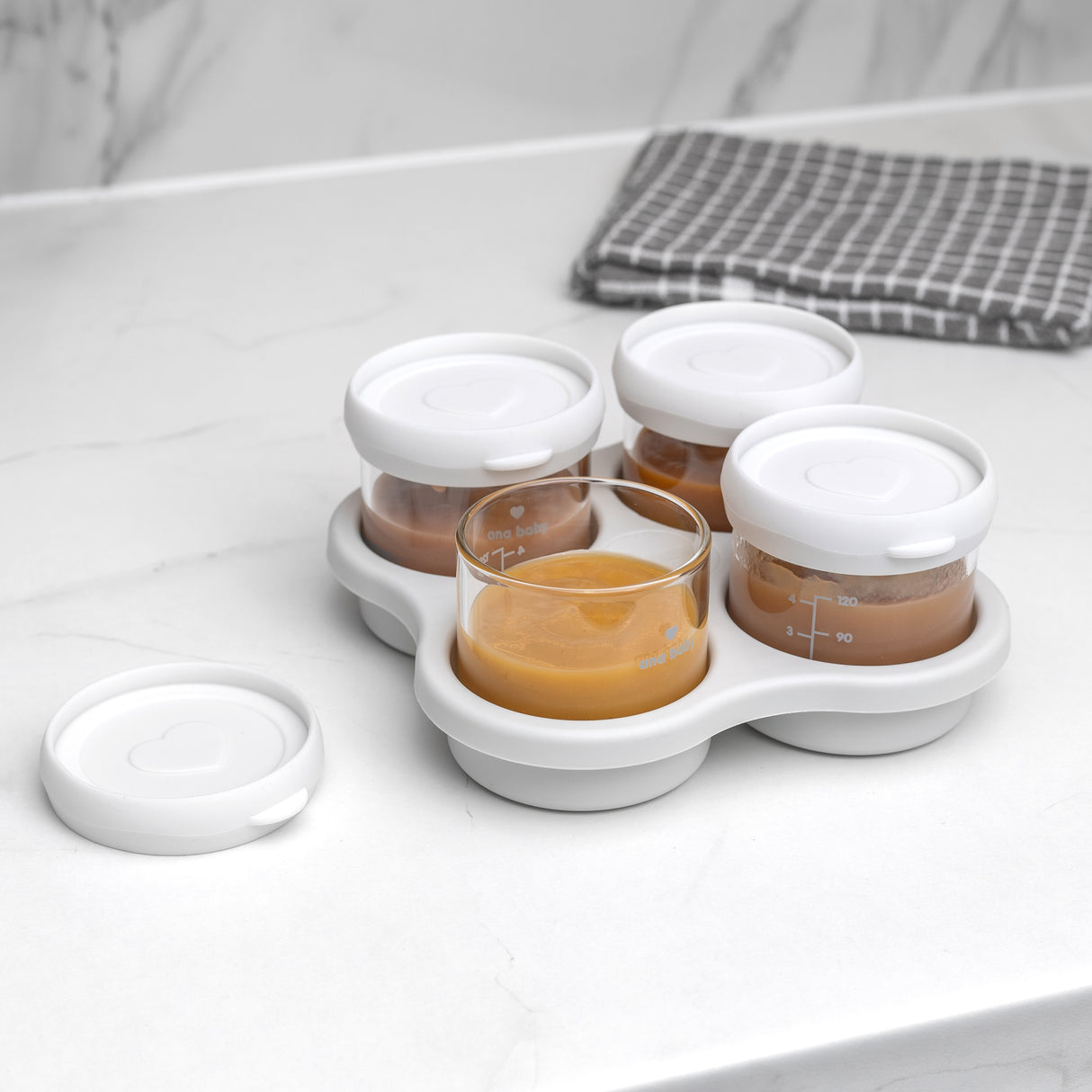 Premium Glass Food Airtight Containers with Silicone Lids for Weaning, Pack of 4, 120ml Baby Feeding Ana Baby