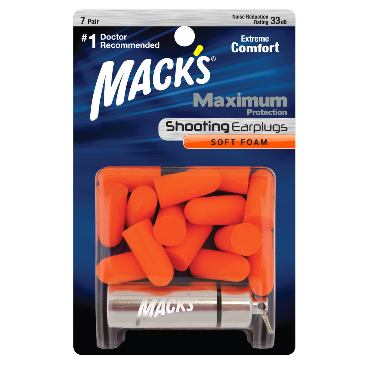 Maximum Protection Soft Foam Shooting Earplugs, 7 Pair with Travel Case Earplugs Mack's