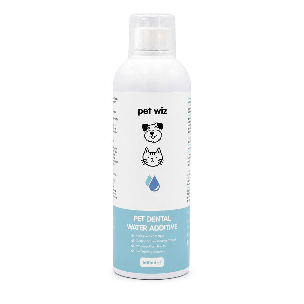 Dental Water Additive For Dogs & Cats - Plaque Remover, Treatment for Gums & Tartar, Promotes Fresh Breath Dental Water Additive Pet Wiz 500ml