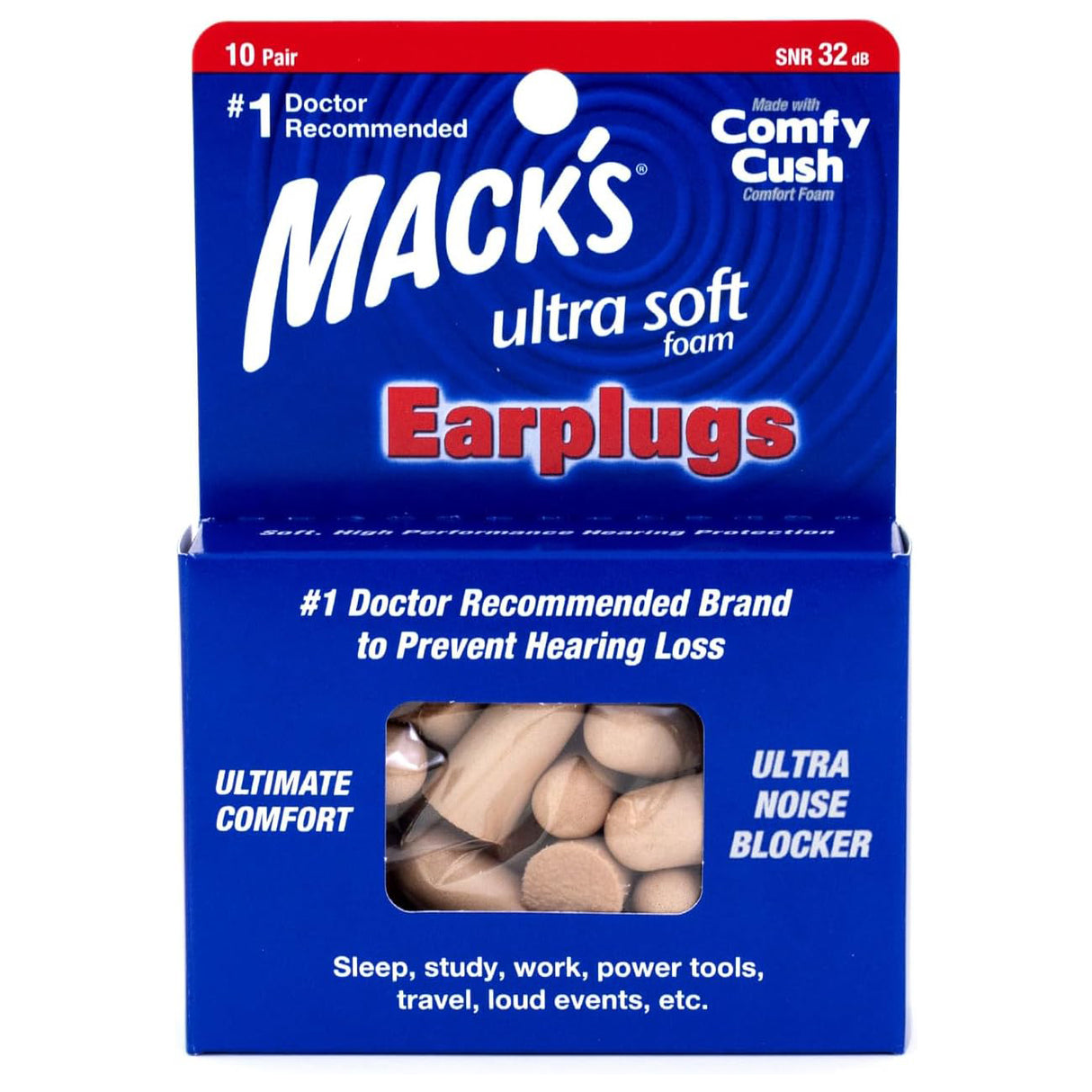 High Performance Ultra Soft Foam Earplugs Earplugs Mack's 10 Pairs