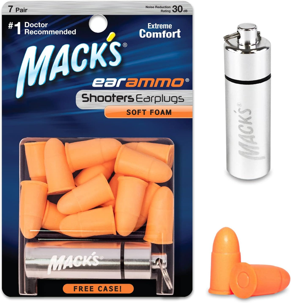 Shooters Ammo Ear Plugs (Pack of 7) - Orange Earplugs Mack's
