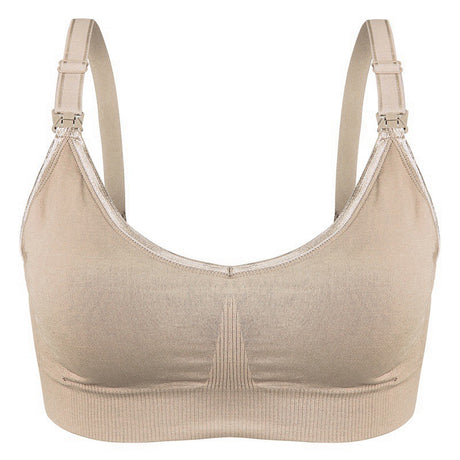 Soft & Comfortable Wireless Nursing Bra with Easy Open Clips Breast Feeding Accessories Ana Wiz Small Beige