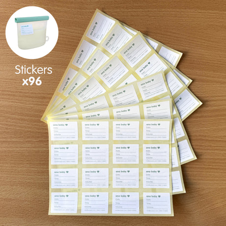 Silicone Breastmilk Storage Bags with Double Leak-Proof Seals, Pack of Five, 210ml Milk Storage Ana Baby Pack of Five + 96 Extra Label Stickers