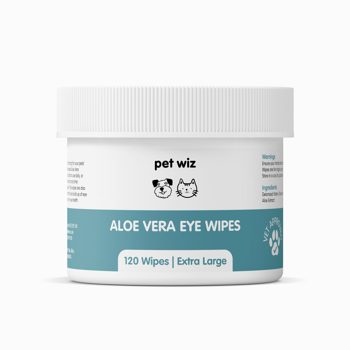 Aloe Vera Eye Wipes for Cleaning Dogs & Cats - Extra Large - Pack of 120 Pet Wiz