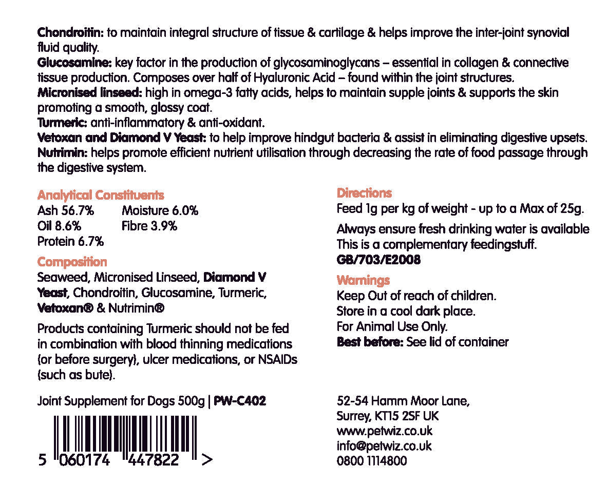 Natural Joint Supplement for Dogs - Without Bute - 500g Supplements Pet Wiz