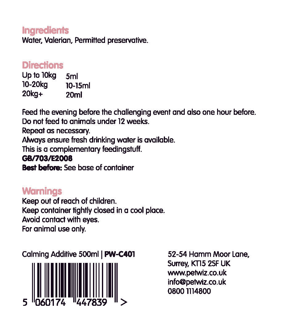 Calming Additive - Natural Liquid Valerian to Help Calm Dogs - 500ml Supplements Pet Wiz