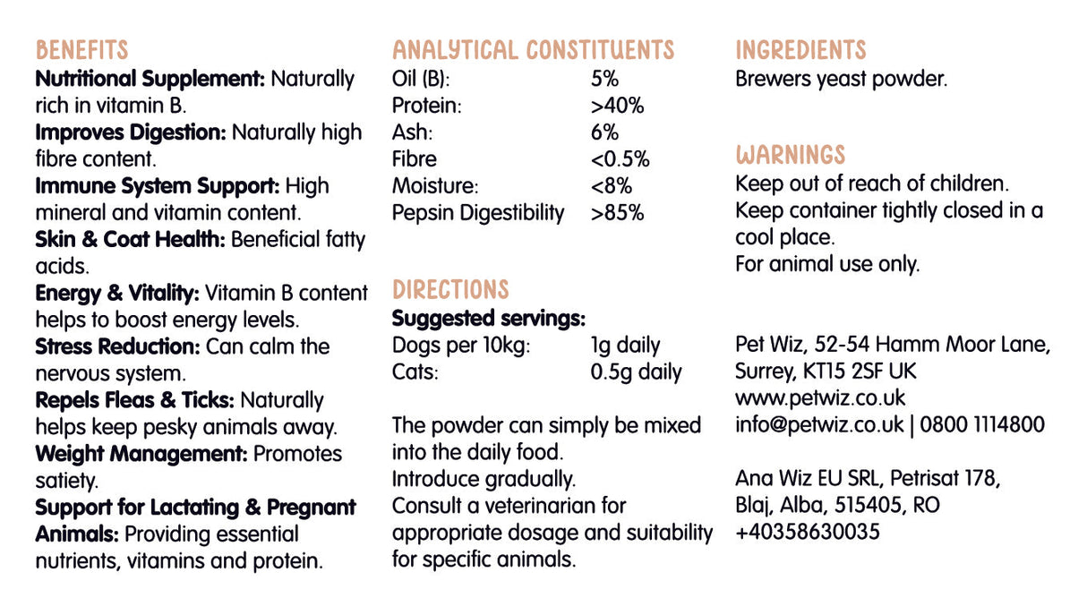 Brewers Yeast Powder for Animals Supplements Pet Wiz