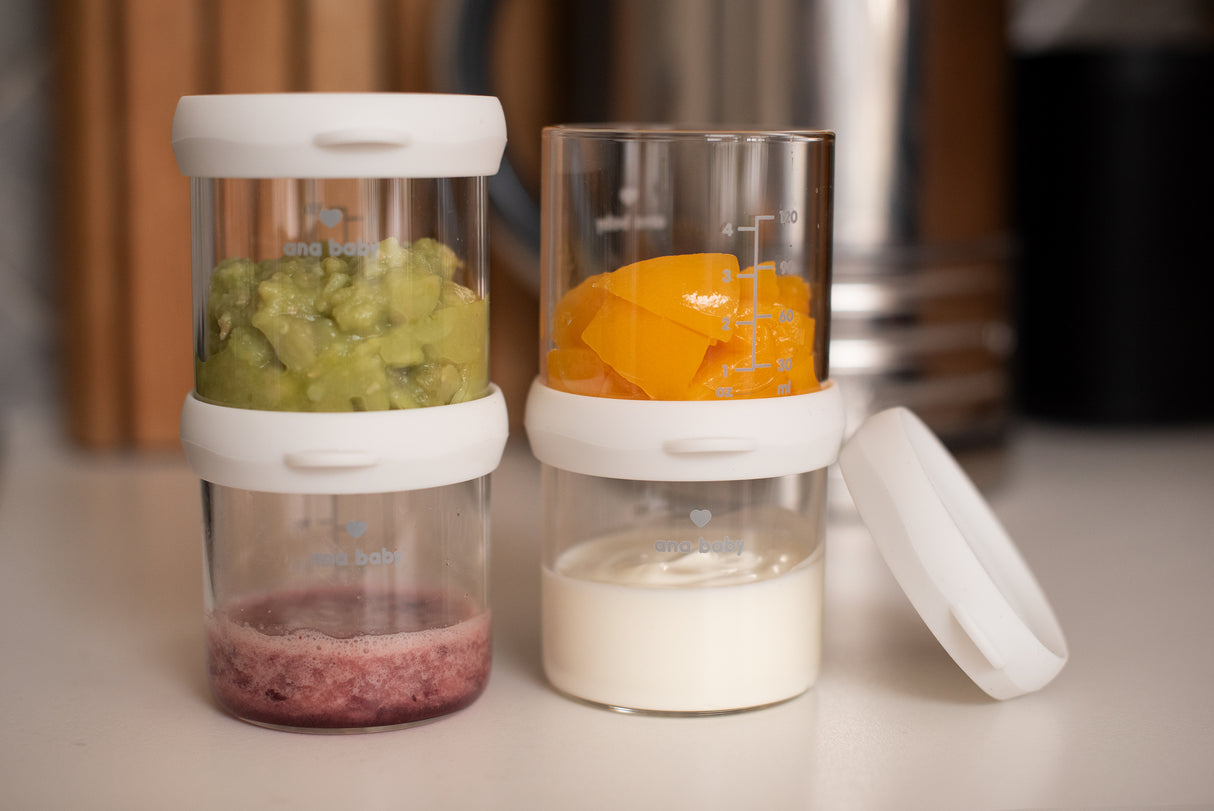 Premium Glass Food Airtight Containers with Silicone Lids for Weaning, Pack of 4, 120ml Baby Feeding Ana Baby