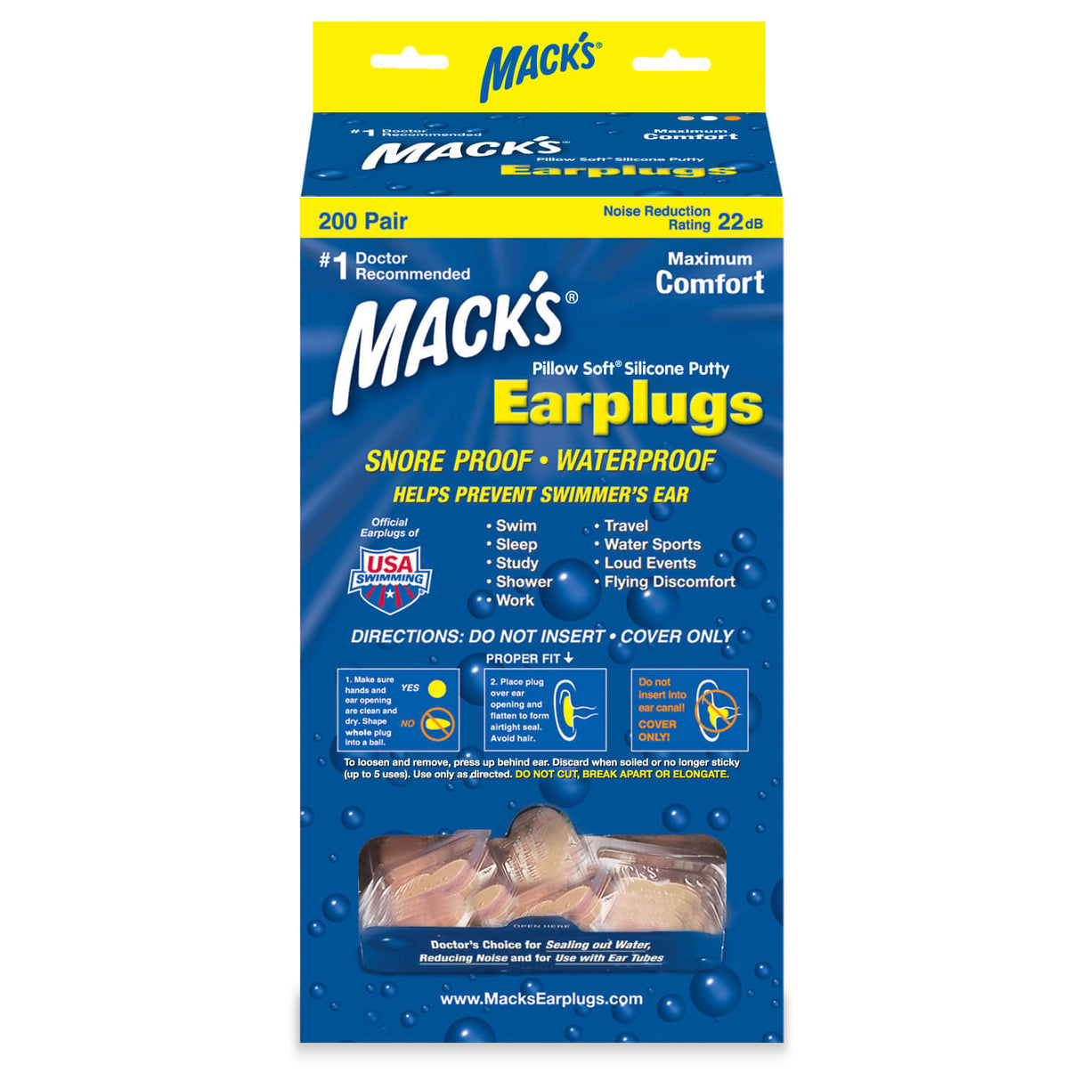 Pillow Soft Silicone Putty Earplugs - 200 Pair Dispenser - Beige (NRR 22) Earplugs Mack's 200 Pairs (Beige)