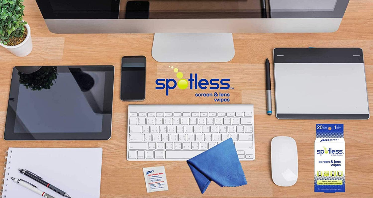 Spotless Screen and Lens Wipes (Pack of 20) - White/Blue Screen & Lens Wipes Mack's