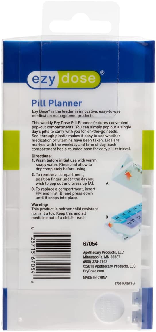 Ezy Dose Travel Weekly (7-Day) AM/PM Pill Planner Pill Splitter ACU-LIFE