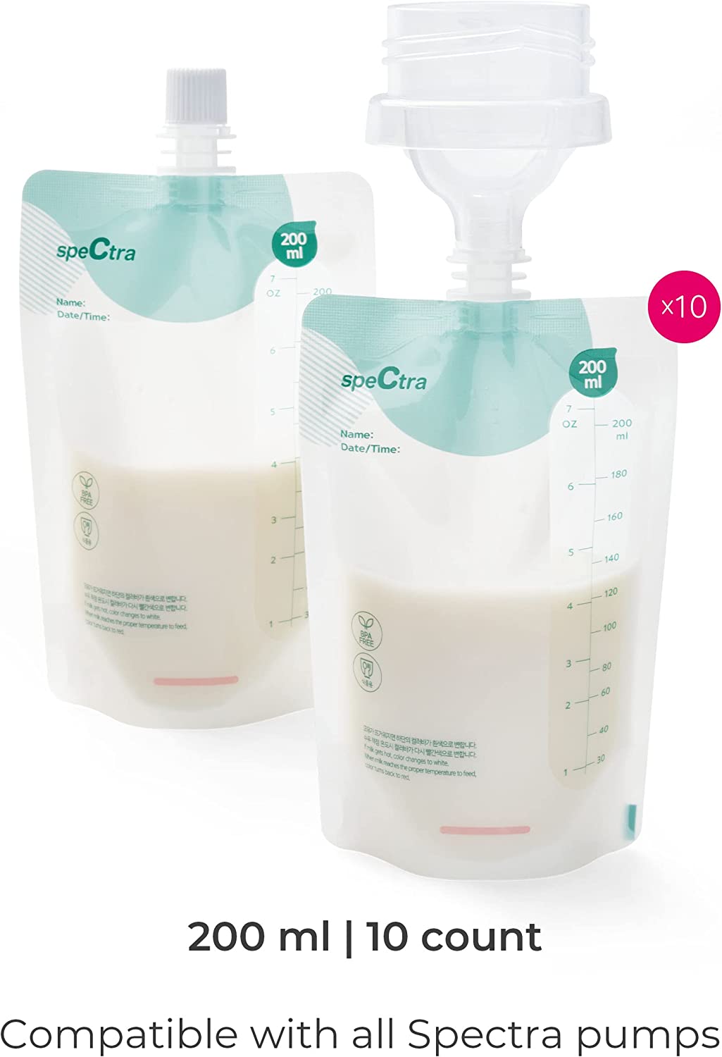 Milk Storage Bags 200 ml - 10 Count - Connector Included Milk Storage Spectra