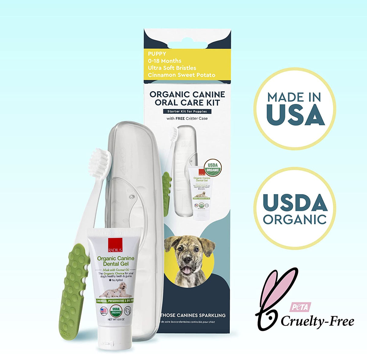 Radius Canine Organic Dental Solutions Kit - Puppy Dog Toothbrush RADIUS