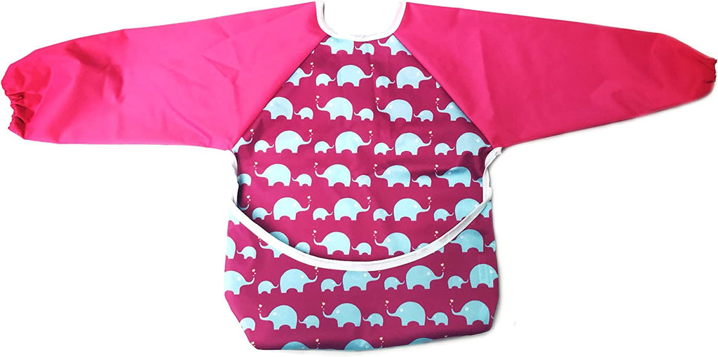 Long Sleeve Water Resistant Bib Baby Bandana Bibs Ana Wiz Pink Elephant  