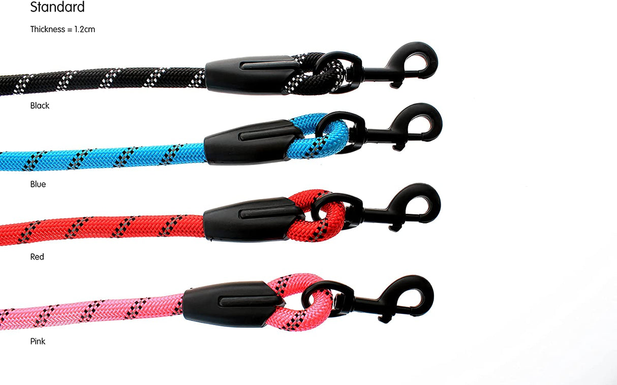 Dog Rope Lead With Reflective Stitching and Padded Handle - Size & Colour Options Collars Leads & Harnesses Pet Wiz