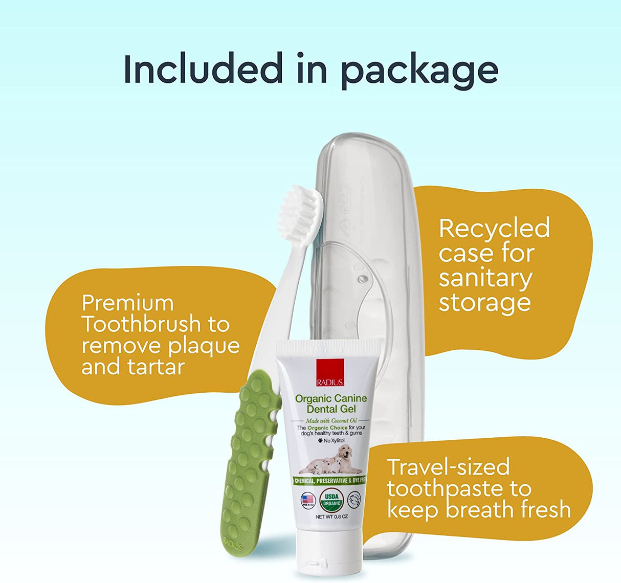 Radius Canine Organic Dental Solutions Kit - Puppy Dog Toothbrush RADIUS