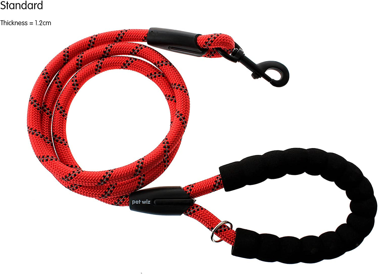 Dog Rope Lead With Reflective Stitching and Padded Handle - Size & Colour Options Collars Leads & Harnesses Pet Wiz