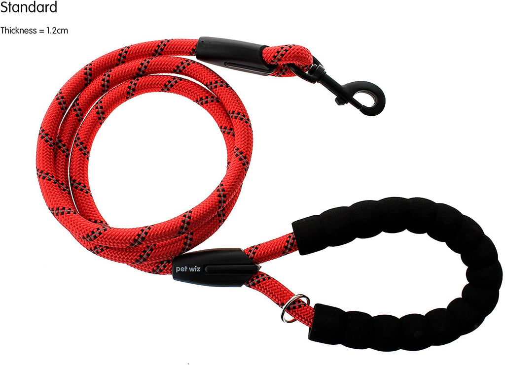 Dog Rope Lead With Reflective Stitching and Padded Handle - Size & Colour Options Collars Leads & Harnesses Pet Wiz   