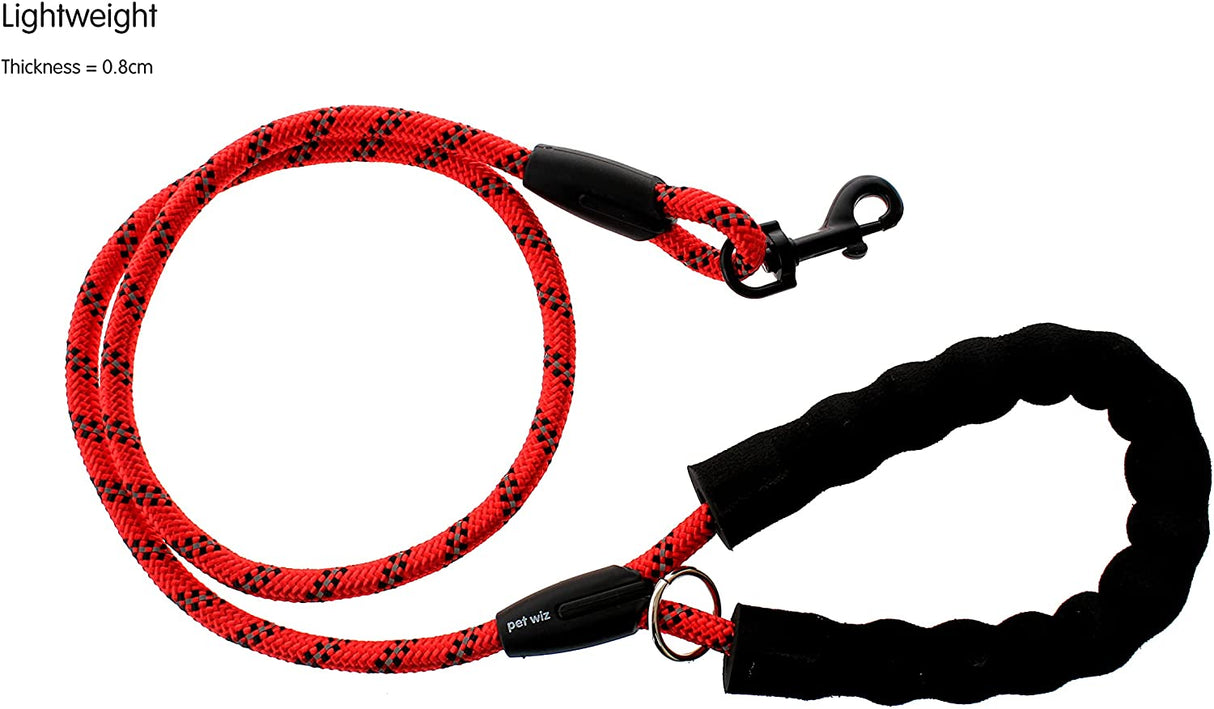 Dog Rope Lead With Reflective Stitching and Padded Handle - Size & Colour Options Collars Leads & Harnesses Pet Wiz