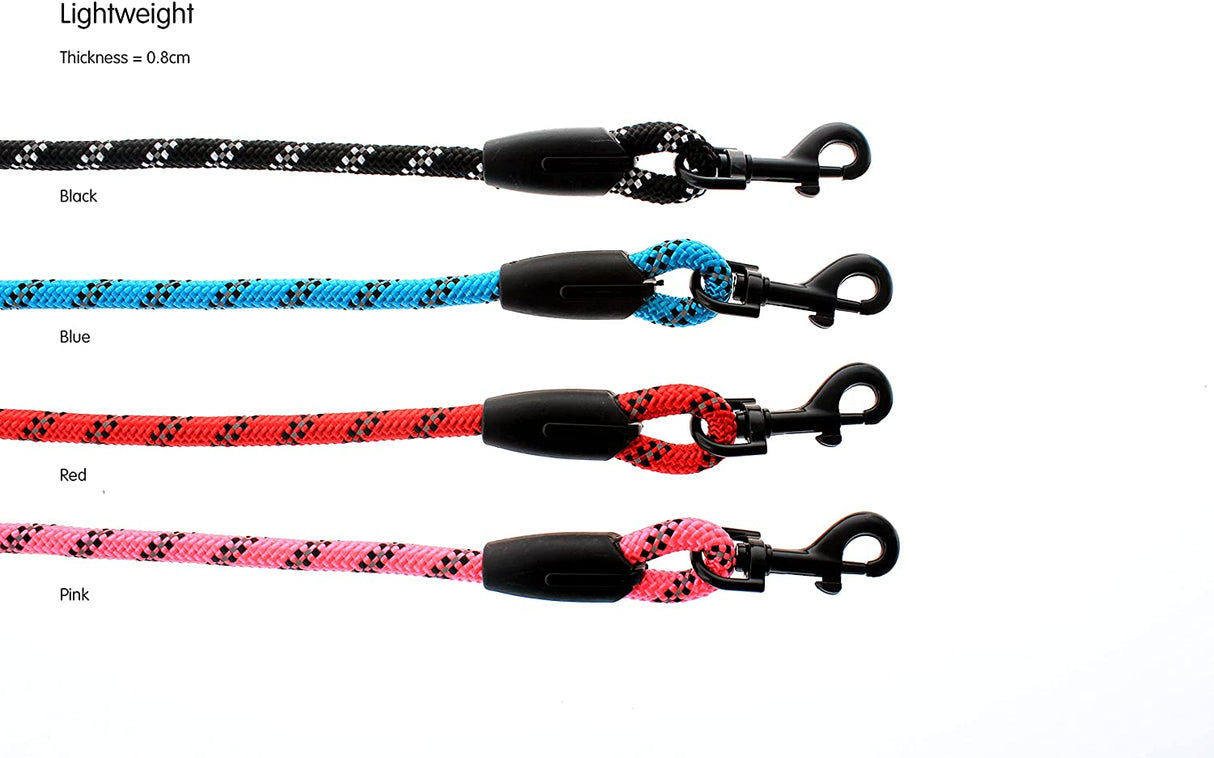 Dog Rope Lead With Reflective Stitching and Padded Handle - Size & Colour Options Collars Leads & Harnesses Pet Wiz
