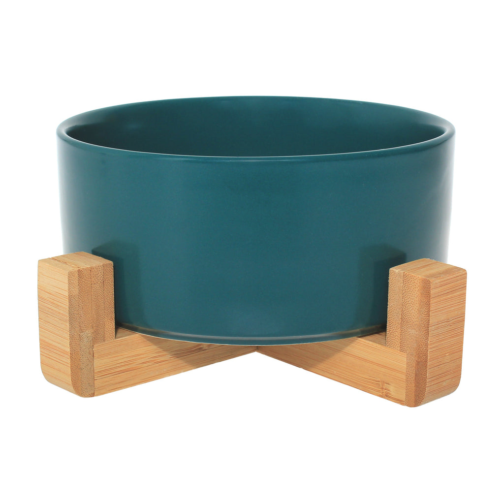 Ceramic Bowl with Bamboo Stand for Dogs & Cats Feeding Pet Wiz Jade  