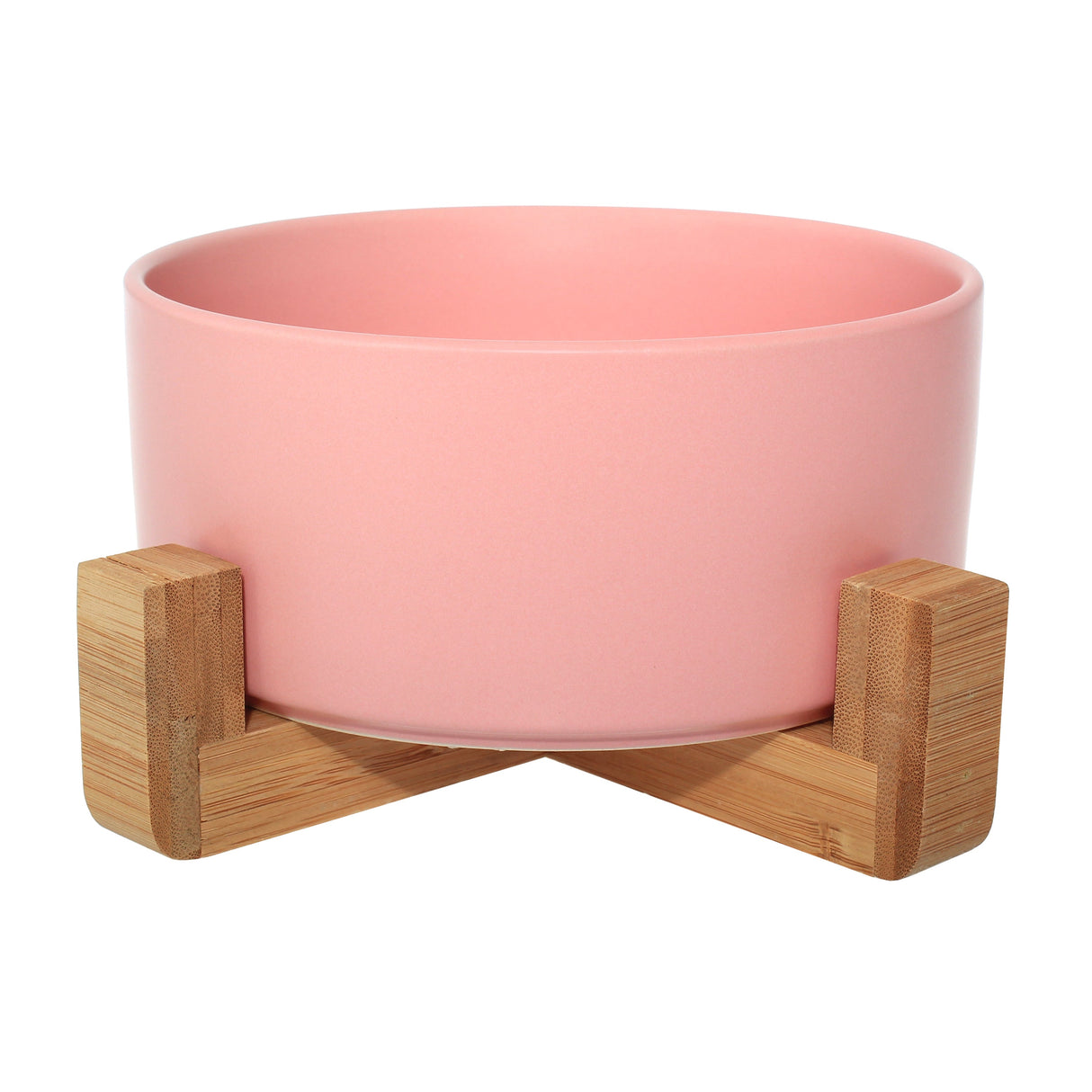 Ceramic Bowl with Bamboo Stand for Dogs & Cats Feeding Pet Wiz Pink