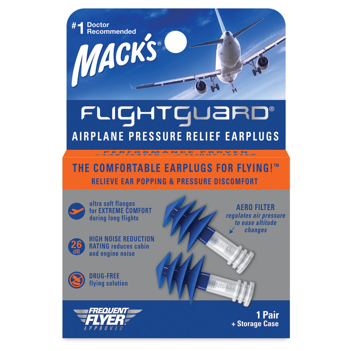 Flightguard Airplane Pressure Relief Ear Plugs Earplugs Mack's
