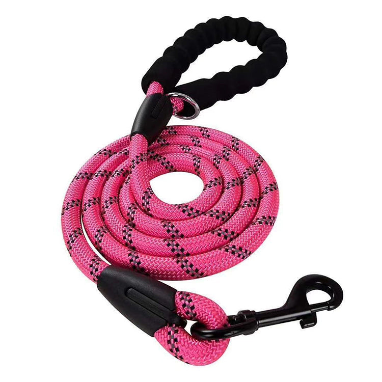 Dog Rope Lead With Reflective Stitching and Padded Handle - Size & Colour Options Collars Leads & Harnesses Pet Wiz Lightweight - 1m Length Pink