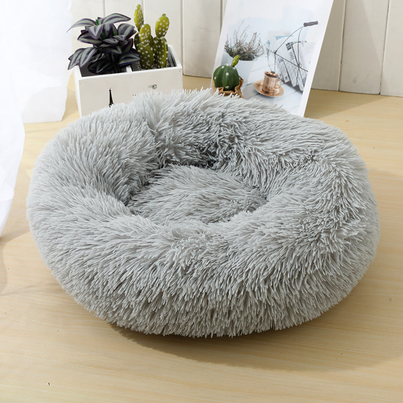 Soft Calming Donut Bed - Premium Quality For Dogs & Cats Pet Bed Pet Wiz Light Grey 50cm