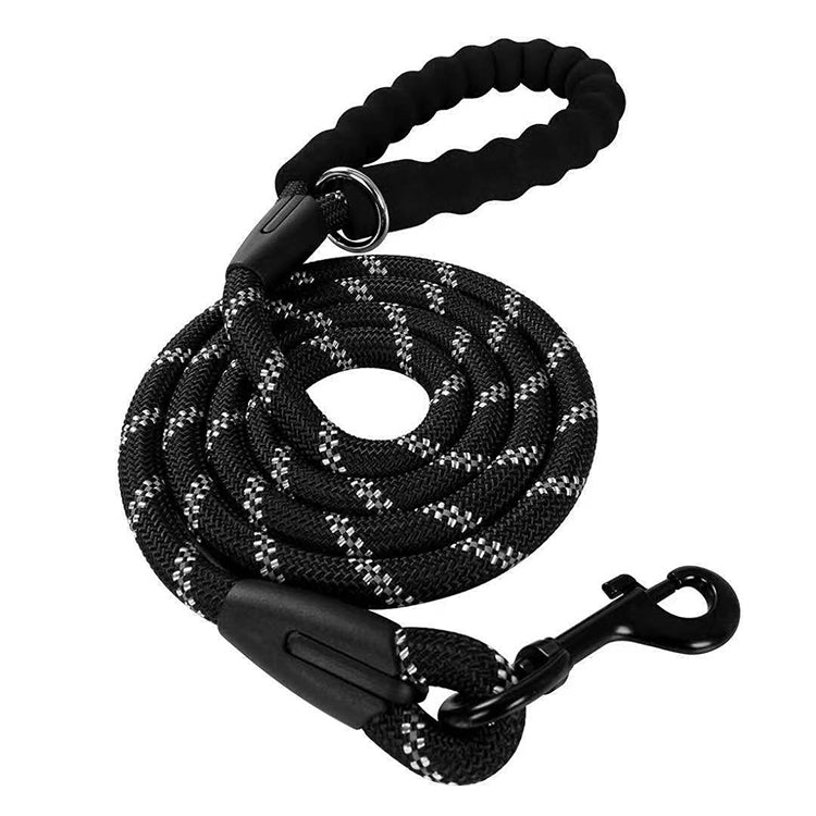 Dog Rope Lead With Reflective Stitching and Padded Handle - Size & Colour Options Collars Leads & Harnesses Pet Wiz Lightweight - 1m Length Black