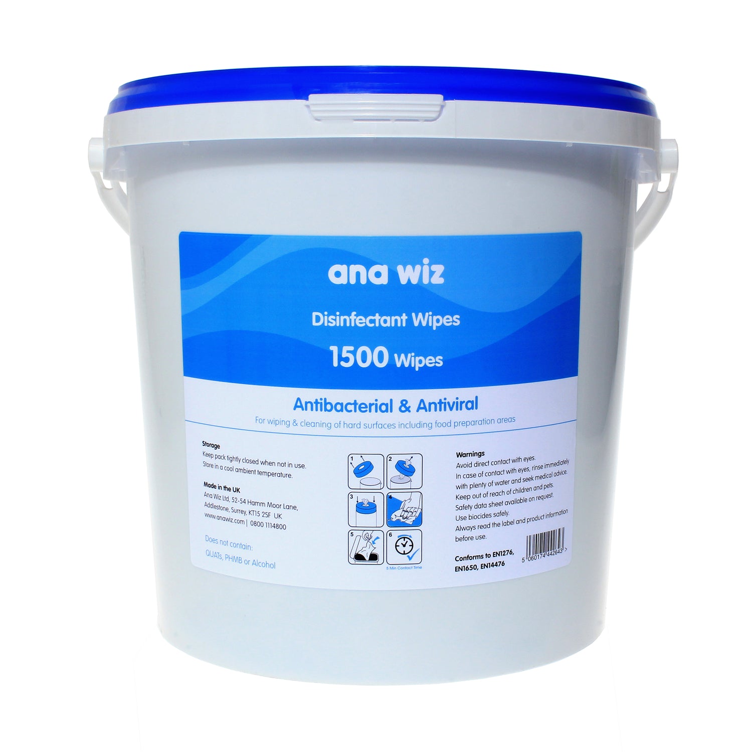 Alcohol Free Disinfectant Wipes (1500 Sheet Bucket) Clinical Wipes Ana Wiz