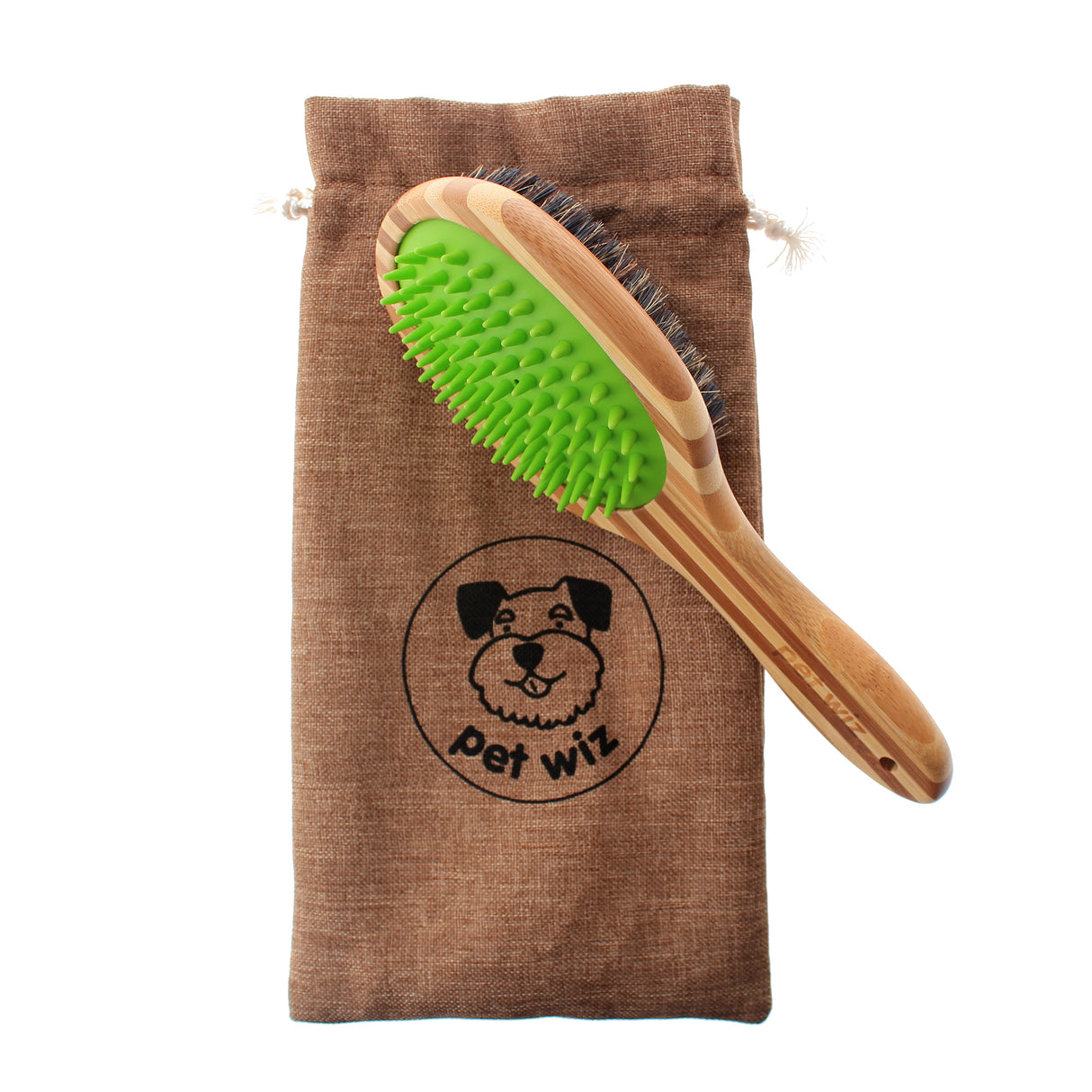 Double Sided Bamboo Dog Brush with Silicone Massager for Grooming Brush Pet Wiz