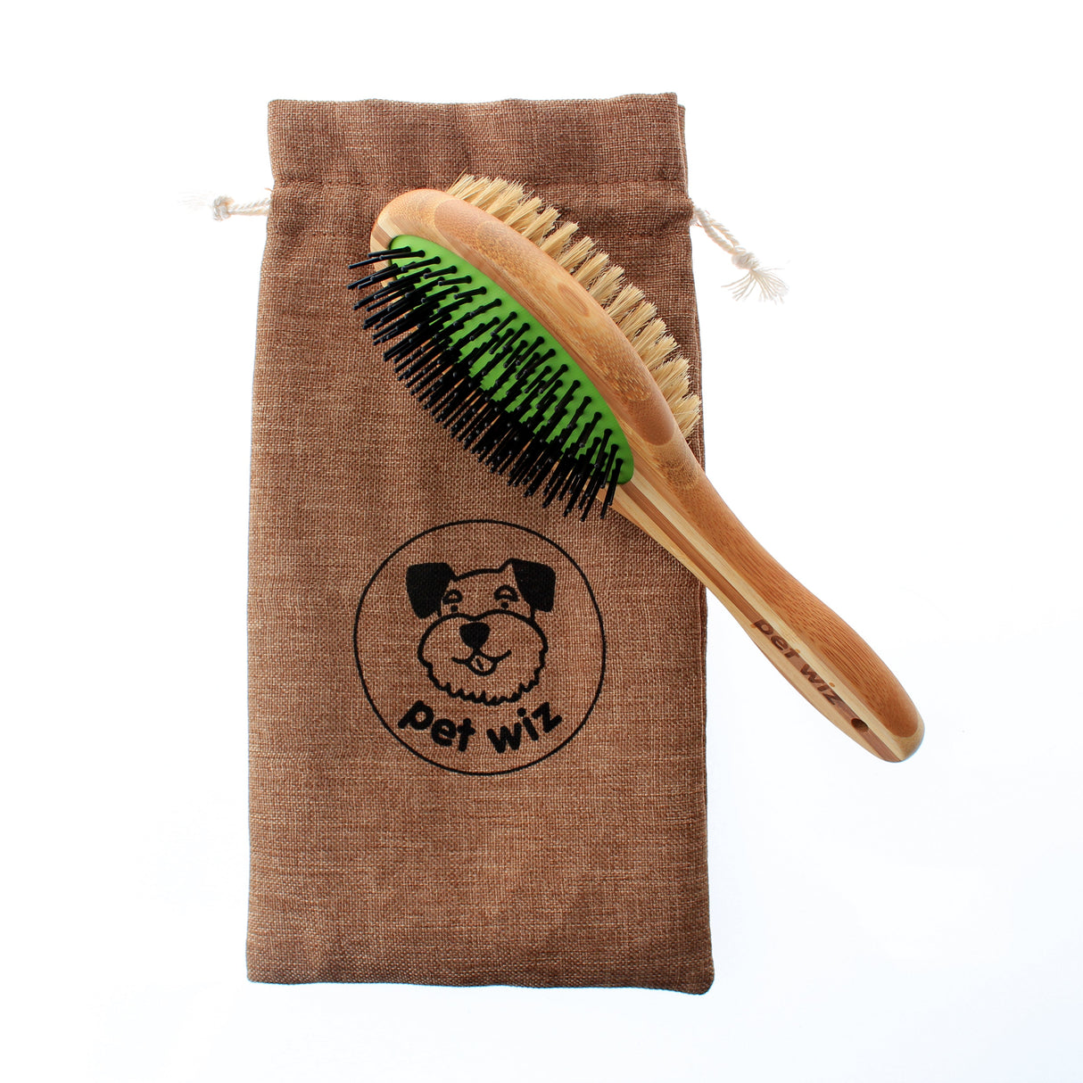 Double Sided Pin & Bristle Bamboo Brush for Dog Grooming Brush Pet Wiz