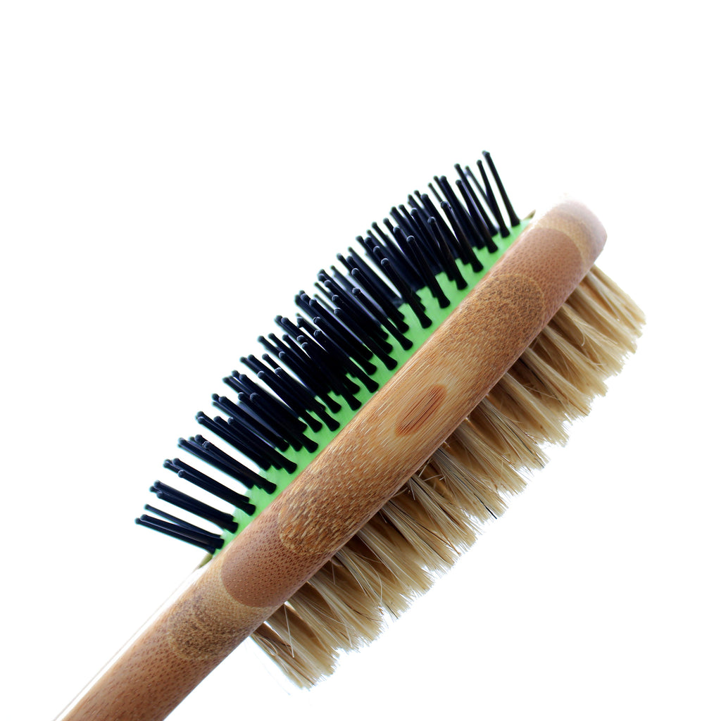 Double Sided Pin & Bristle Bamboo Brush for Dog Grooming Brush Pet Wiz   