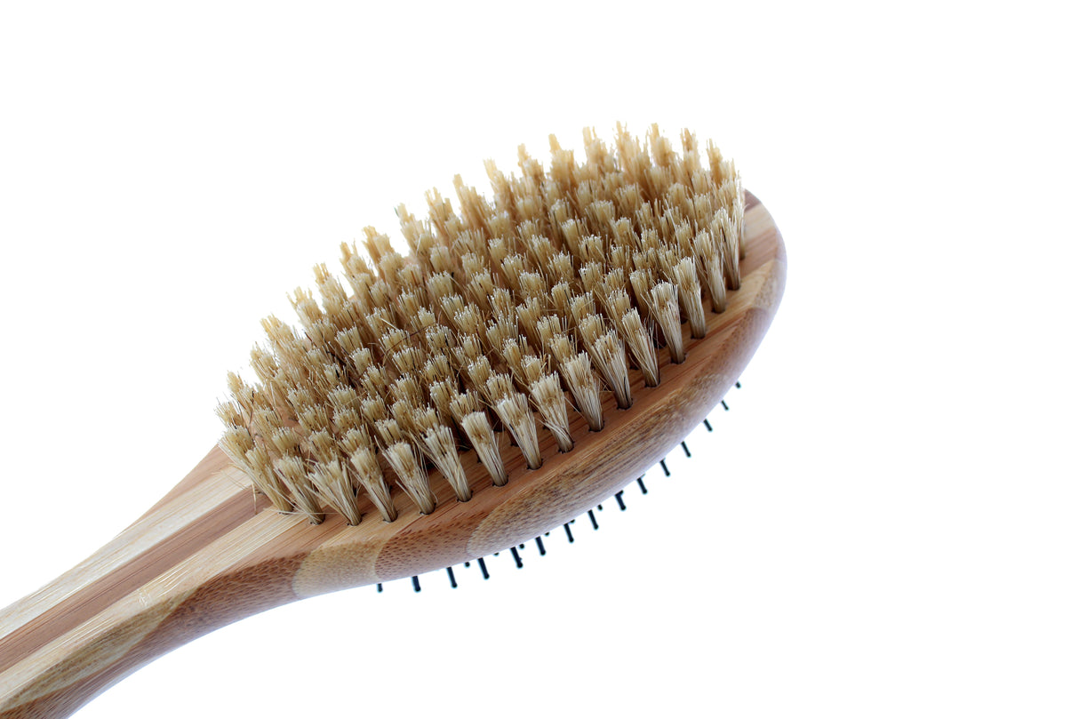 Double Sided Pin & Bristle Bamboo Brush for Dog Grooming Brush Pet Wiz