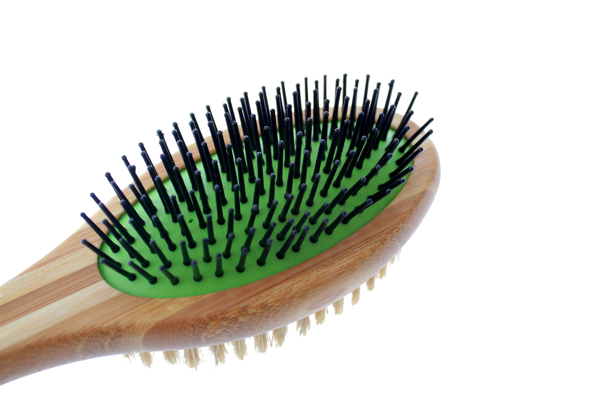 Double Sided Pin & Bristle Bamboo Brush for Dog Grooming Brush Pet Wiz