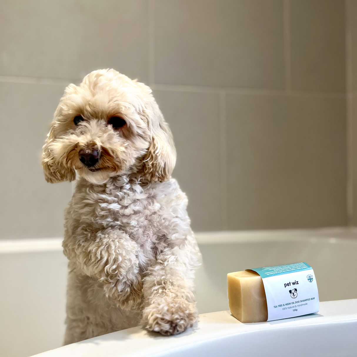Handmade Dog Shampoo Bar 120g - Tea Tree & Neem Oil - Helps Repel Fleas & Ticks Grooming Pet Wiz