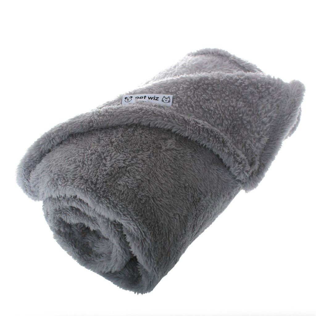 Fluffy Fleece Blanket - Soft & Warm Throw for Dogs & Cats Blankets Pet Wiz Small - 60 x 80cm Grey 