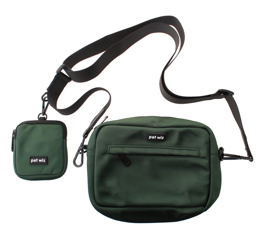 Dog Walking Bag with Detachable and Adjustable Strap & Matching Treat Pouch  Pet Wiz Green  