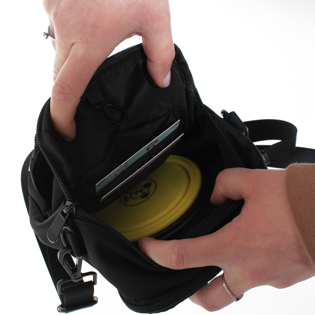 Water Resistant Dog Walking Bag - Internal Treat Pouch, Card Holder, Clip for Keyring, Poop Bag Dispenser & Adjustable Strap  Pet Wiz   