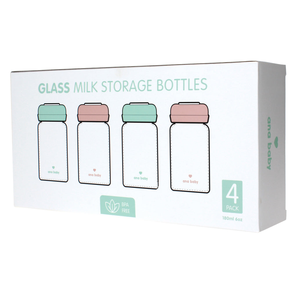 Premium Glass Breastmilk Storage Bottles, Pack of Four, 180ml  ana baby   