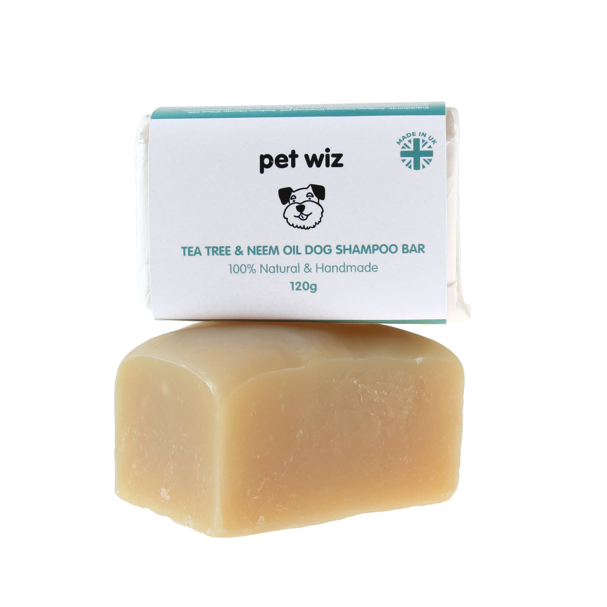 Handmade Dog Shampoo Bar 120g - Tea Tree & Neem Oil - Helps Repel Fleas & Ticks Grooming Pet Wiz