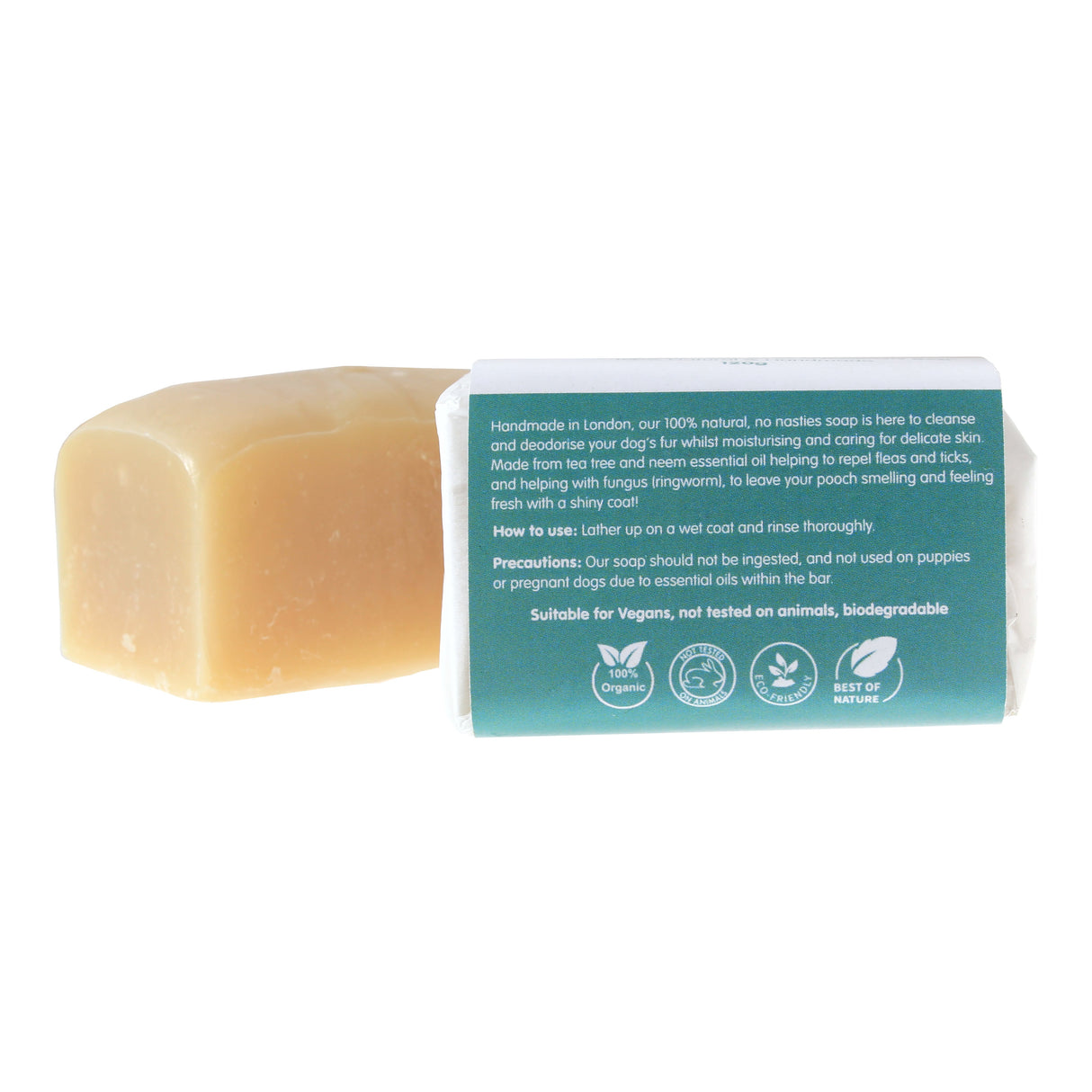 Handmade Dog Shampoo Bar 120g - Tea Tree & Neem Oil - Helps Repel Fleas & Ticks Grooming Pet Wiz