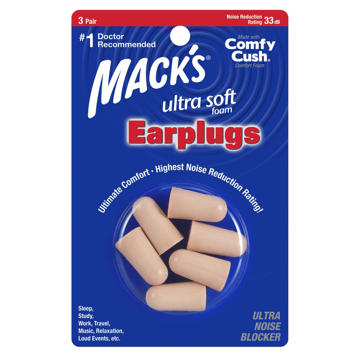 High Performance Ultra Soft Foam Earplugs Earplugs Mack's 3 Pairs