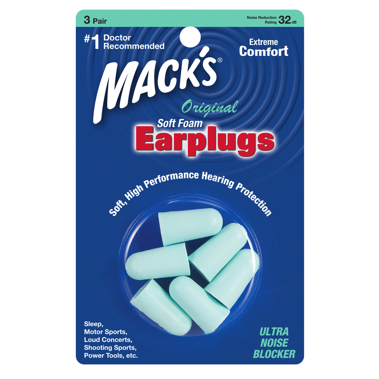Original Soft Foam Earplugs Earplugs Mack's 3 Pairs