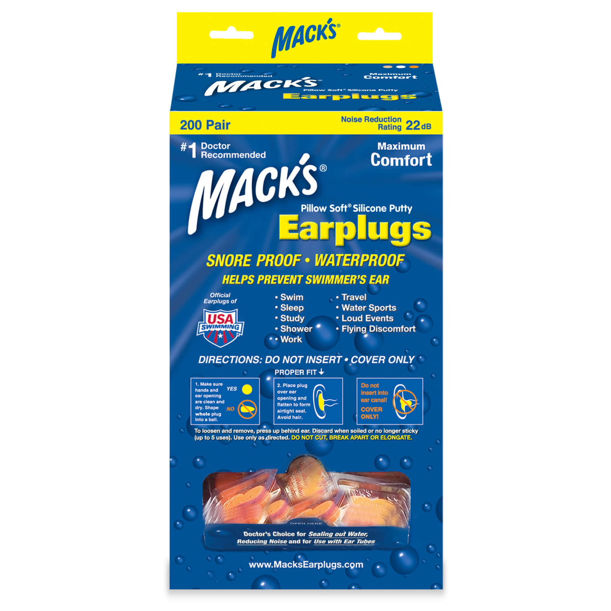 Pillow Soft Silicone Putty Earplugs Earplugs Mack's 200 Pairs (Orange)