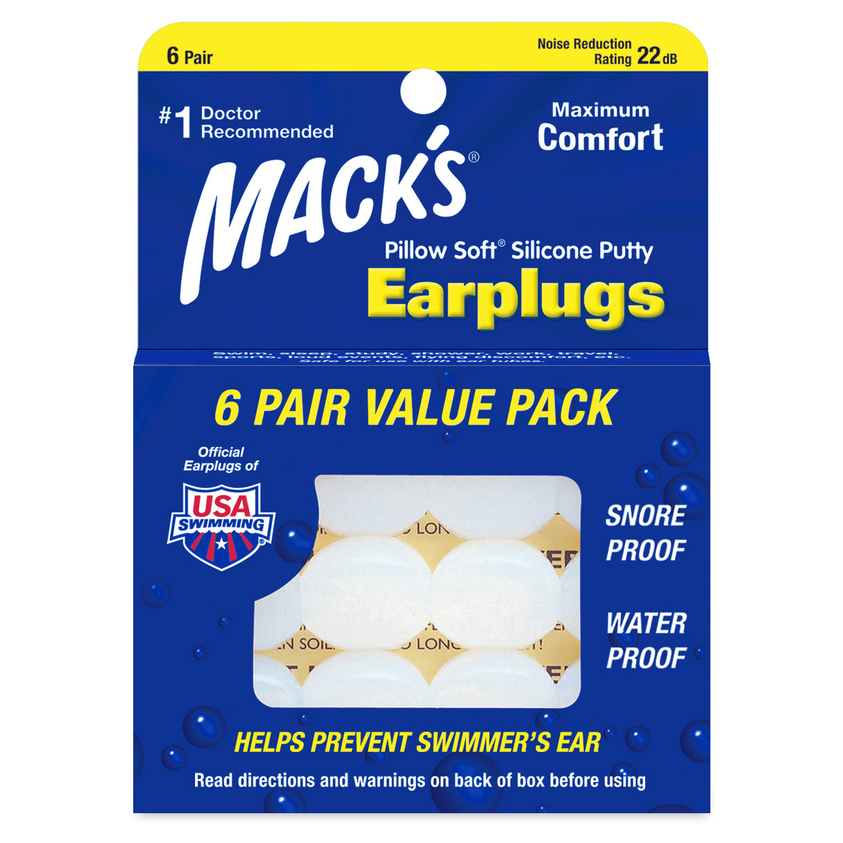 Pillow Soft Silicone Putty Earplugs Earplugs Mack's 6 Pairs (White)